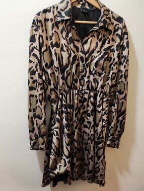 Pinko Leopard-Print Satin Dresd in Tan and Black